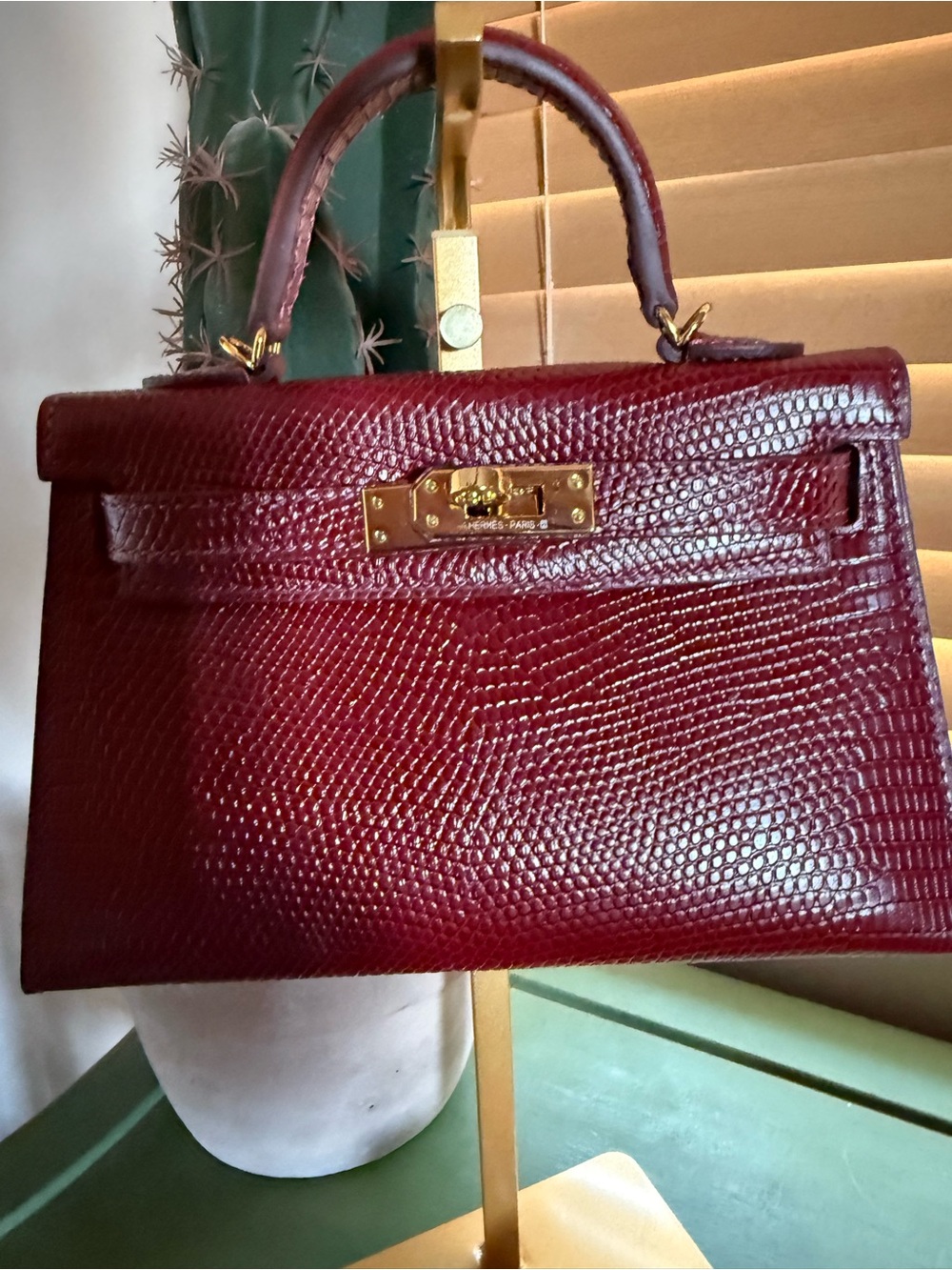 Mini Kelly purse Red Lizard embossed Strap Twilly Charm